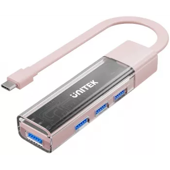UNITEK dvipusis USB-C/USB-A šakotuvas, 4 prievadų, 5 Gbps, rožinis