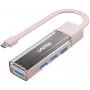 UNITEK dvipusis USB-C/USB-A šakotuvas, 4 prievadų, 5 Gbps, rožinis