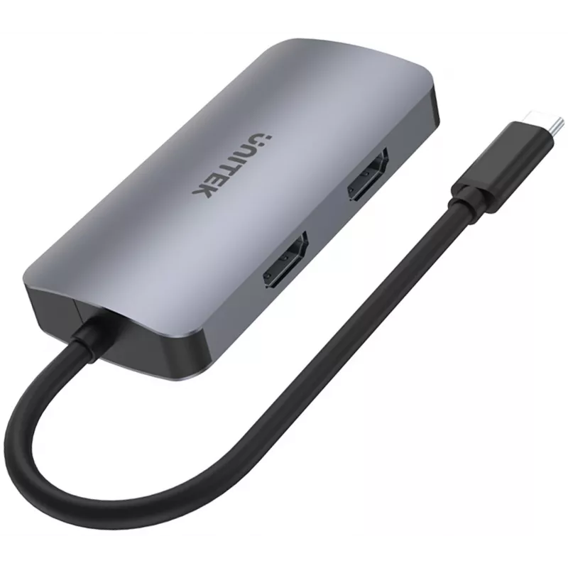 Unitek D1051A USB-C šakotuvas su 1x USB 3.0, VGA, 2x HDMI, Power Delivery ir MST