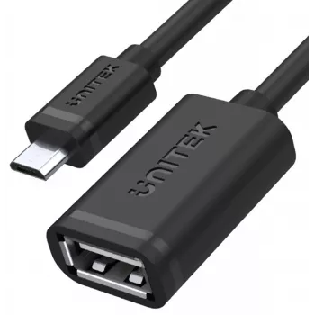 UNITEK USB 2.0 OTG laidas, microUSB vyriškas į USB-A moterišką, 15 cm, juodas