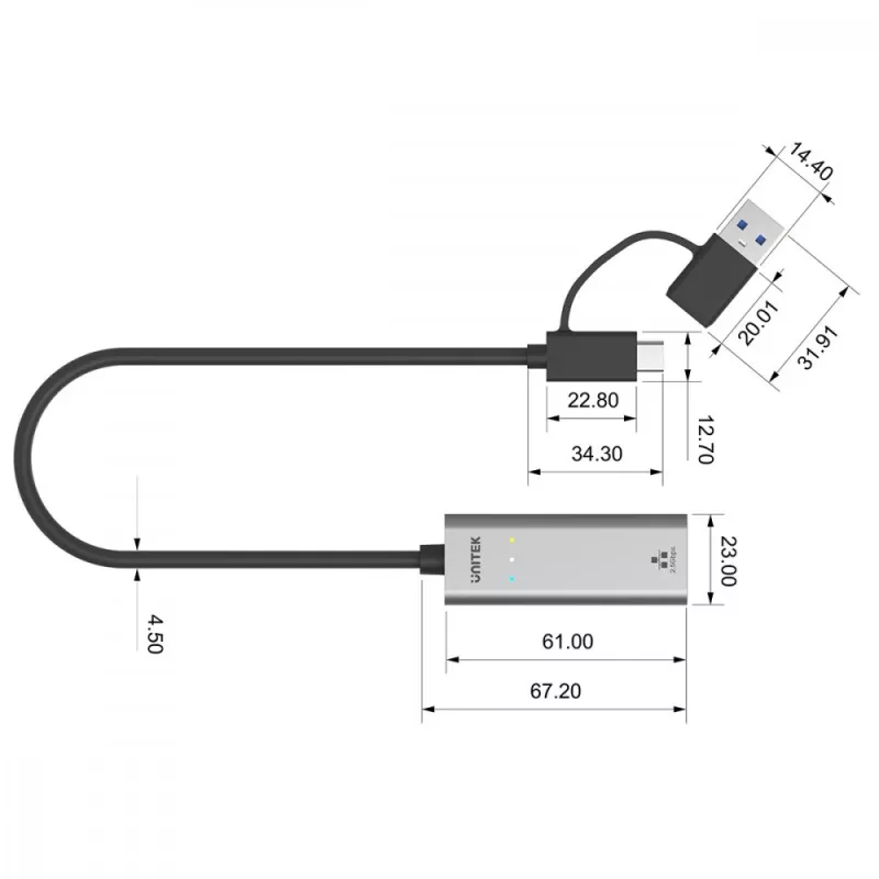 UNITEK USB-A/C 3.1 Gen 1 į RJ45 2.5 Gigabit Ethernet adapteris U1313C