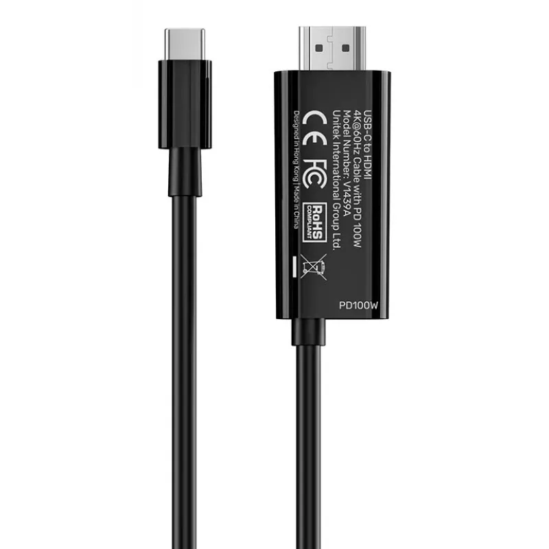 UNITEK USB-C į HDMI 4K@60Hz laidas su USB-C PD 100W