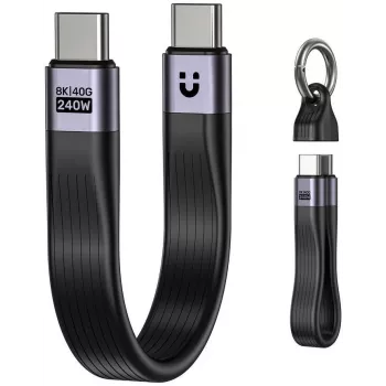 UNITEK USB4 raktų pakabuko laidas USB-C į USB-C 40Gbps 240W PD 8K 13cm juodas
