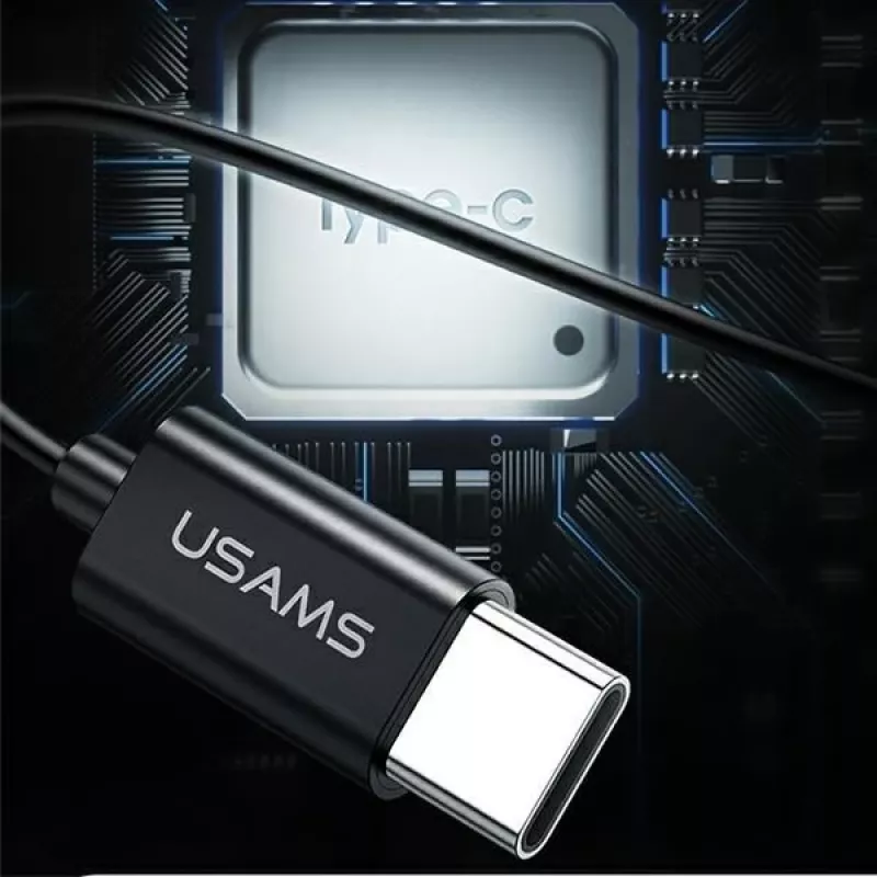 USAMS EP-43 Metal USB-C stereo ausinės su mikrofonu, juodos