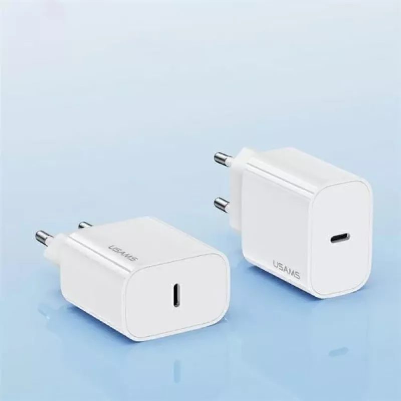 USAMS Yi Series T65 20W PD Greitasis Įkroviklis su USB-C į USB-C 60W Laidu, Baltas (OYXLTZ01)