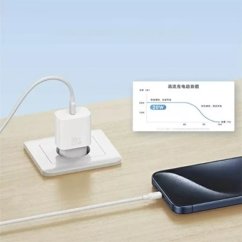 USAMS Yi Series T65 20W PD Greitasis Įkroviklis su USB-C į USB-C 60W Laidu, Baltas (OYXLTZ01)