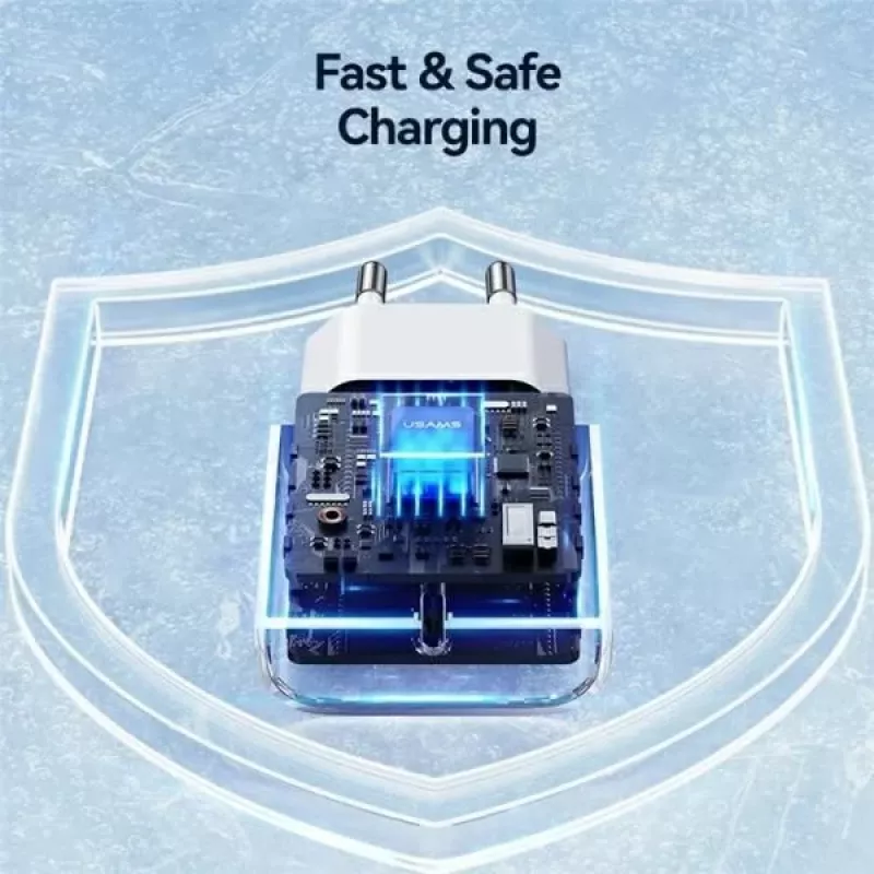 USAMS Yi Series T65 20W PD Greitasis Įkroviklis su USB-C į USB-C 60W Laidu, Baltas (OYXLTZ01)