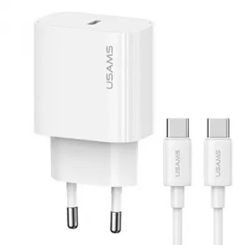 USAMS Yi Series T65 20W PD Greitasis Įkroviklis su USB-C į USB-C 60W Laidu, Baltas (OYXLTZ01)