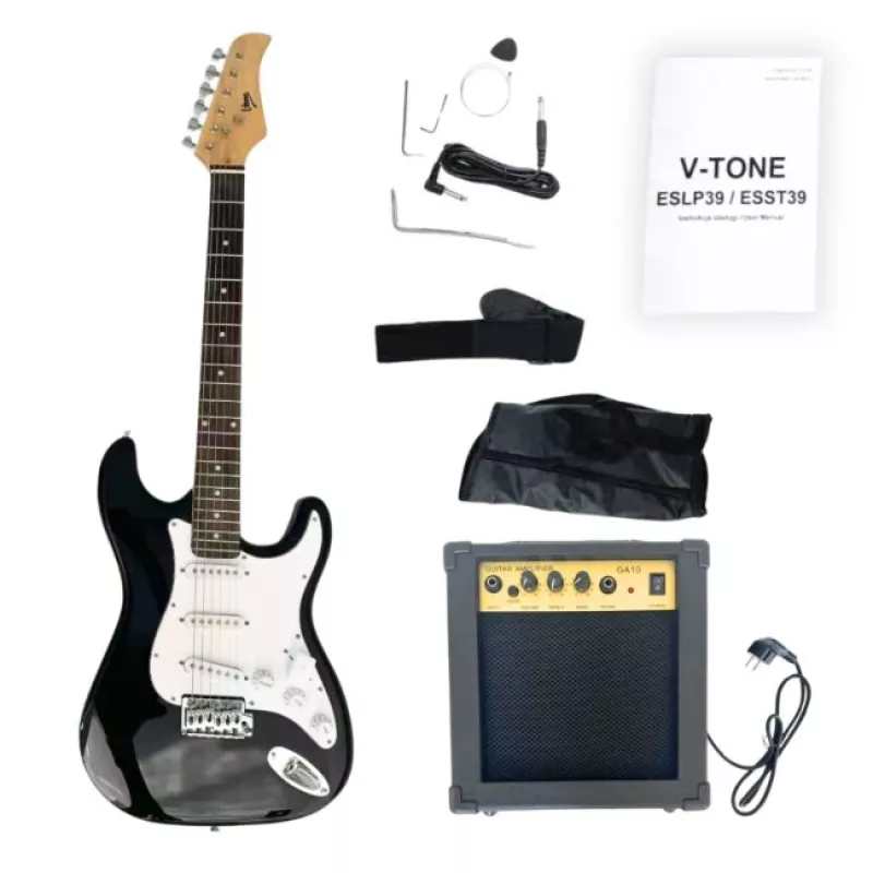 V-TONE ESST39 BK elektrinė gitara 4/4 Stratocaster juoda