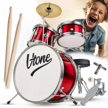 V-TONE VDJR 1 RD Mini akustinis būgnų komplektas 3 dalių raudonas jaunimo rinkinys su kėde ir lazdelėmis