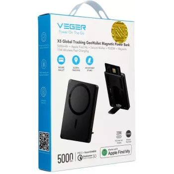 Veger GeoWallet Tracker X5 5000 mAh 20W PD QC 3.0 MFi MagSafe USB-C Power Bank - Juoda