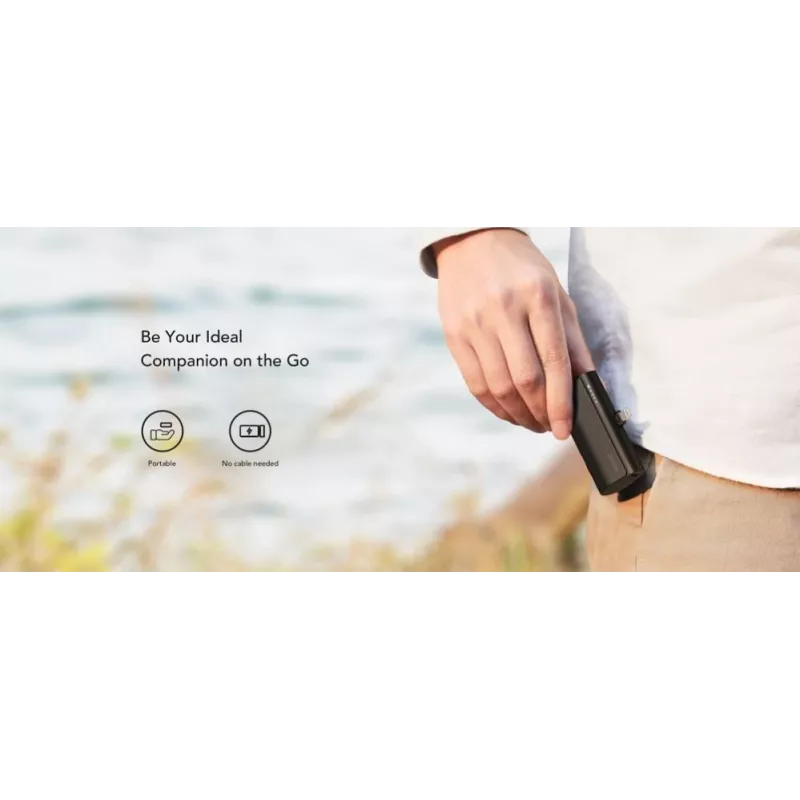 VEGER PlugOn Power Bank 5000 mAh 20W PD QC3.0 su įmontuota Lightning jungtimi, juoda