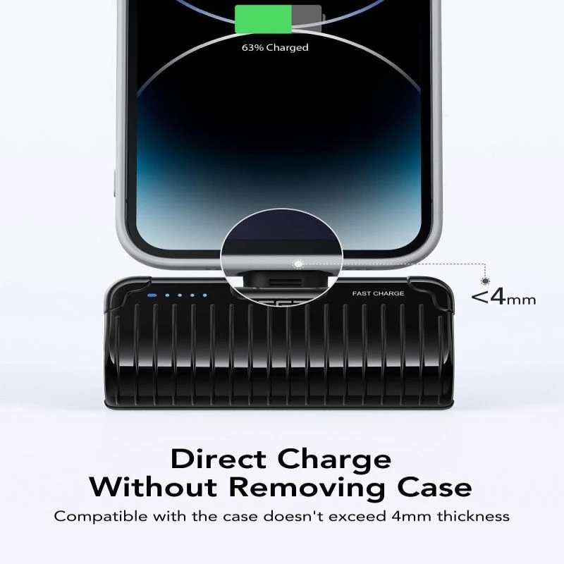 Veger PlugOn Power Bank (W0558P) 5000 mAh 20W PD QC3.0 su įmontuota Lightning jungtimi, juoda