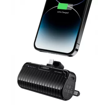 Veger PlugOn Power Bank (W0558P) 5000 mAh 20W PD QC3.0 su įmontuota Lightning jungtimi, juoda