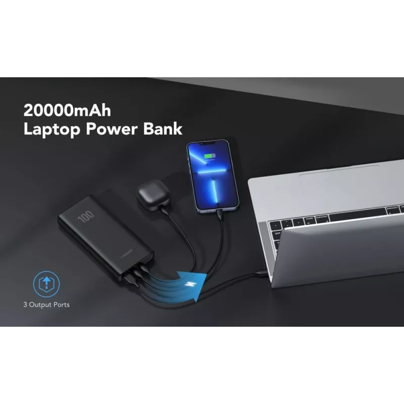 Veger Powerbank T100 (W2032C-100) PD QC3.0 5A 100W 20000 mAh Juoda