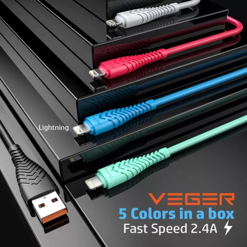 Veger V105 USB-A į Lightning laidas 1,2 m juodas 2,4A įkrovimui ir sinchronizavimui