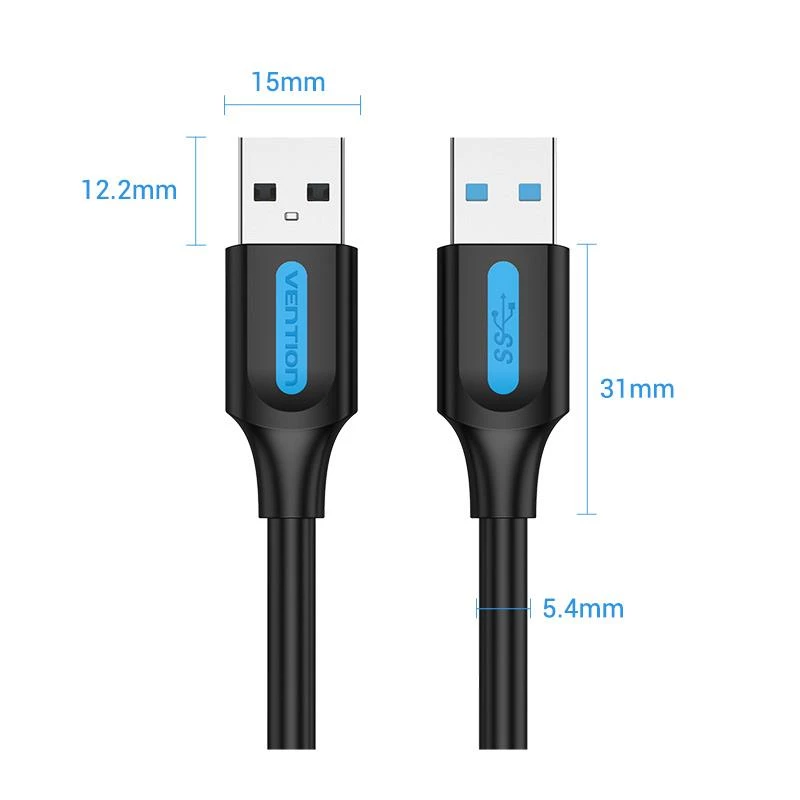 VENTION CONBI USB 3.0 laidas, kištukas-kištukas, 3 m, juodas