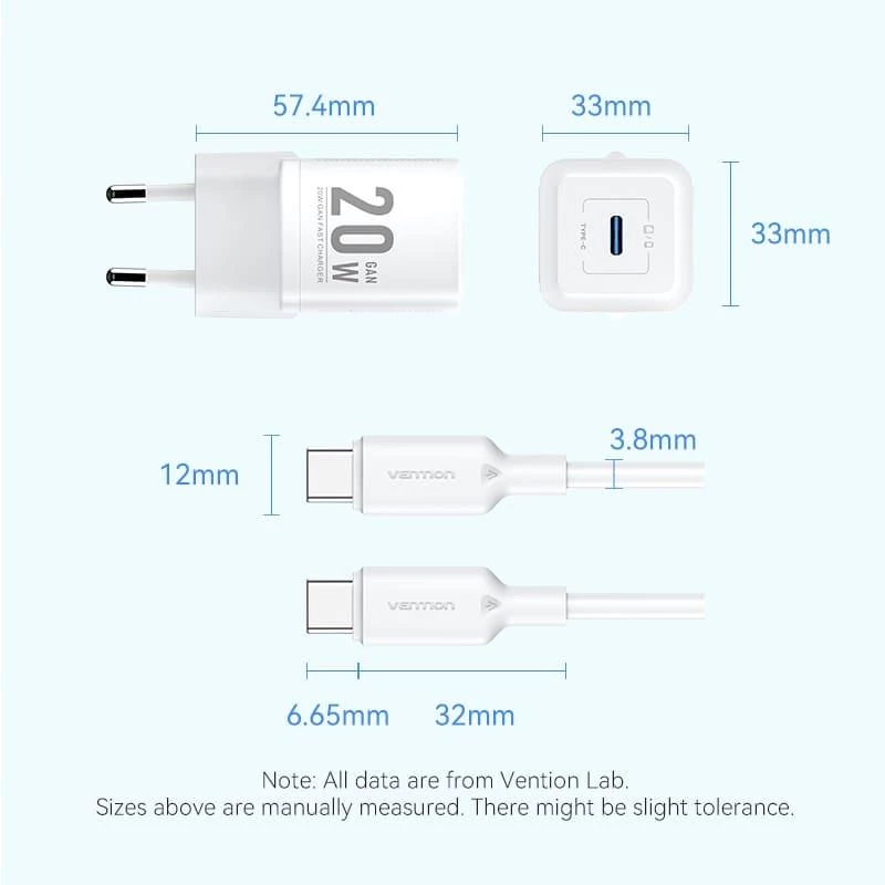 VENTION TZ-FEPW0-EU-01 20W USB-C sieninis įkroviklis mobiliesiems