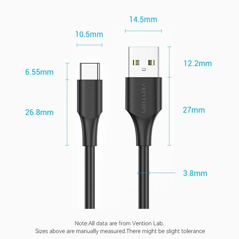 VENTION USB-C į USB 2.0 laidas 2m Juodas CTHBH
