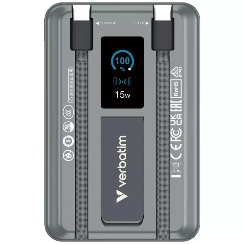 Verbatim Charge'n'Go Power Bank 2C & Display 10000 mAh Pilka