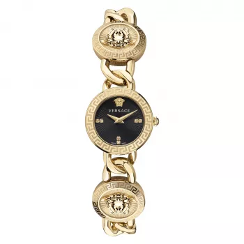 Versace V-Circle moteriškas šveicariškas kvarcinis laikrodis 26mm juodas ciferblatas odinis dirželis VE3C00422