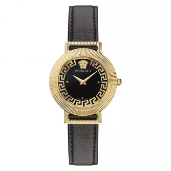 Versace V-Circle Women's Watch VE3D00322 36mm Swiss Quartz Stainless Steel Black Dial Leather Strap