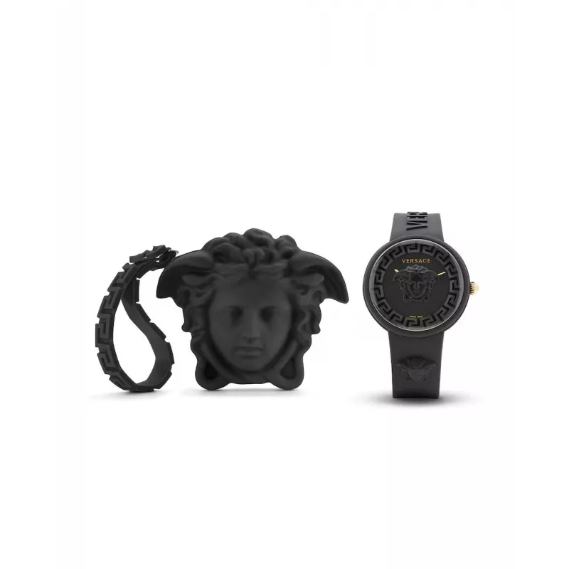 Versace V-Motif moteriškas šveicariškas kvarcinis laikrodis VE6G00223 39mm juodas ciferblatas odinis dirželis