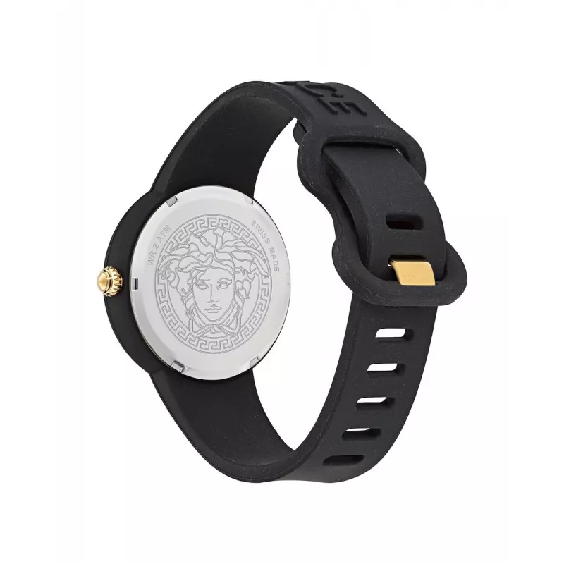 Versace V-Motif moteriškas šveicariškas kvarcinis laikrodis VE6G00223 39mm juodas ciferblatas odinis dirželis