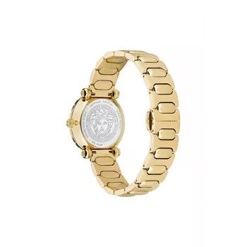 VERSACE V-Motif Moteriškas Šveicariškas Kvarcinis Laikrodis VE6I00523 35mm Juodas Ciferblatas Juoda Oda