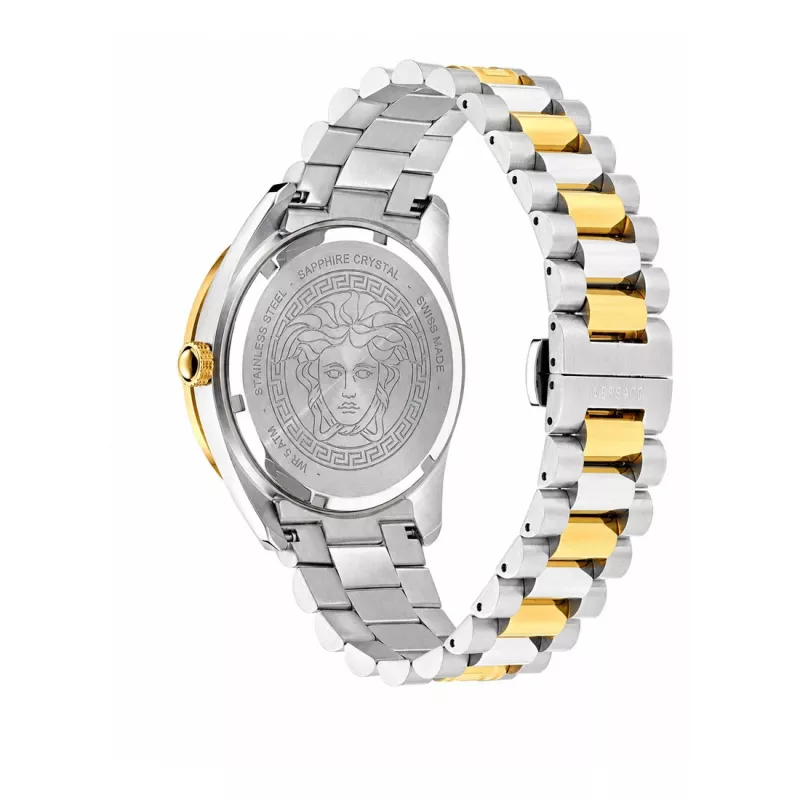 VERSACE V-Race vyriškas šveicariškas kvarcinis nerūdijančio plieno laikrodis 42mm juodu ciferblatu VE8E00424