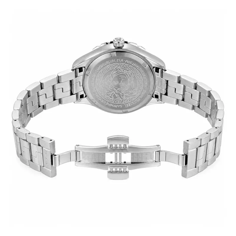 Versace V-Race moteriškas šveicariškas kvarcinis laikrodis V12020015 - 35mm nerūdijantis plienas, safyro kristalas, baltas ciferblatas