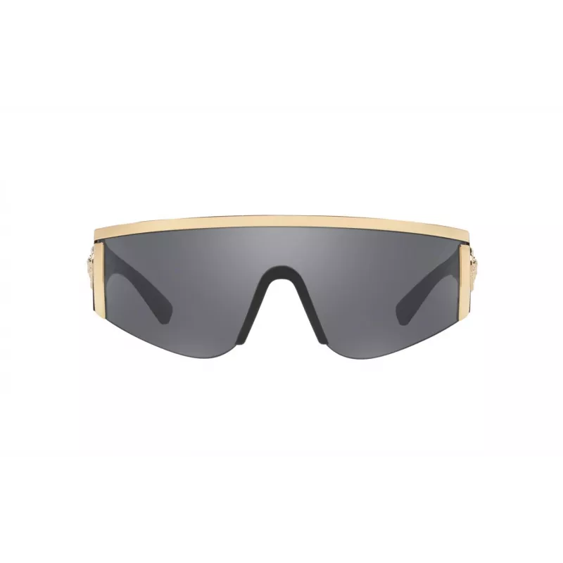 VERSACE VE2197-10006G Unisex akiniai nuo saulės, juodas rėmelis, pilki veidrodiniai lęšiai, pilot formos, 140 mm