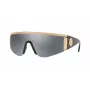 VERSACE VE2197-10006G Unisex akiniai nuo saulės, juodas rėmelis, pilki veidrodiniai lęšiai, pilot formos, 140 mm