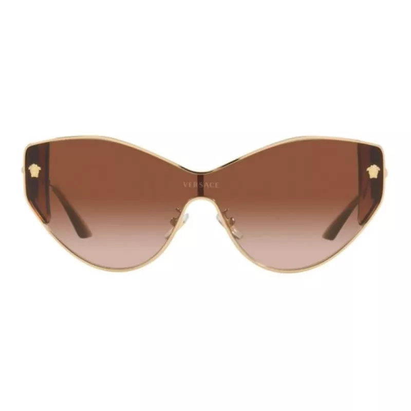 VERSACE VE2239-100213 Moteriški auksiniai skydo formos akiniai nuo saulės su rudais polikarbonato lęšiais 147 mm