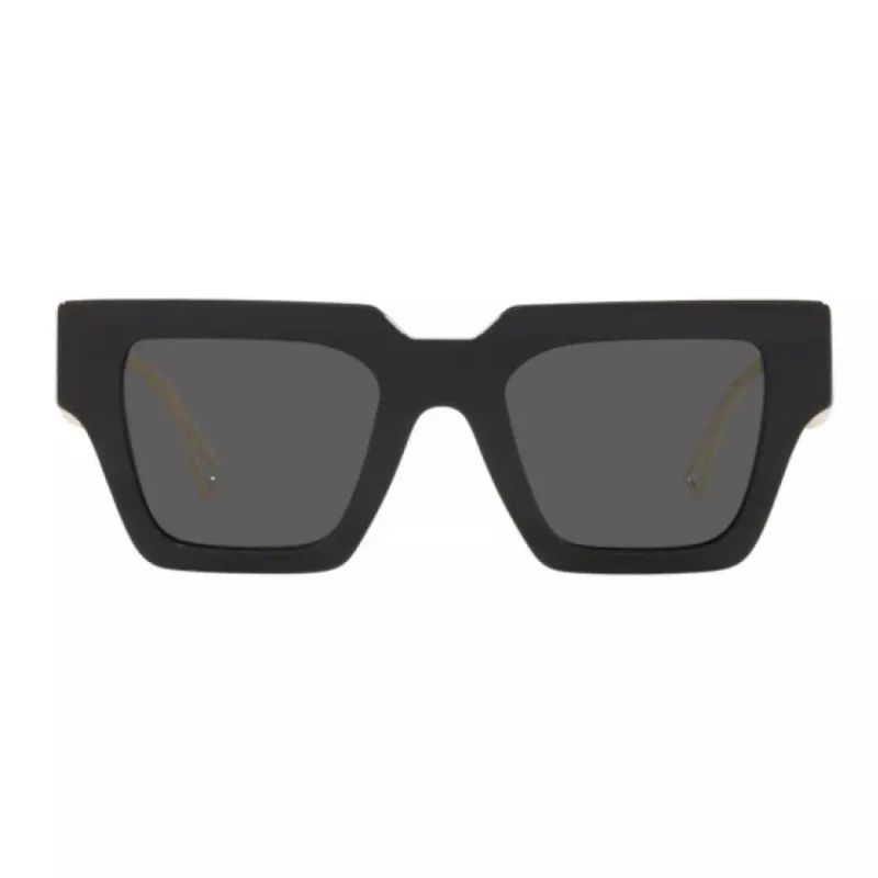VERSACE VE4431F-GB187 Moteriški katės akies formos akiniai nuo saulės - juodas acetato rėmelis, pilki poliamidiniai lęšiai, UV400 apsauga, 50/22/145 mm