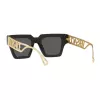VERSACE VE4431F-GB187 Moteriški katės akies formos akiniai nuo saulės - juodas acetato rėmelis, pilki poliamidiniai lęšiai, UV400 apsauga, 50/22/145 mm