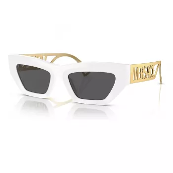 VERSACE VE4432U40187 Moteriški katės akies akiniai nuo saulės - Juodas acetato rėmelis, pilki polikarbonatiniai lęšiai, UV400 apsauga