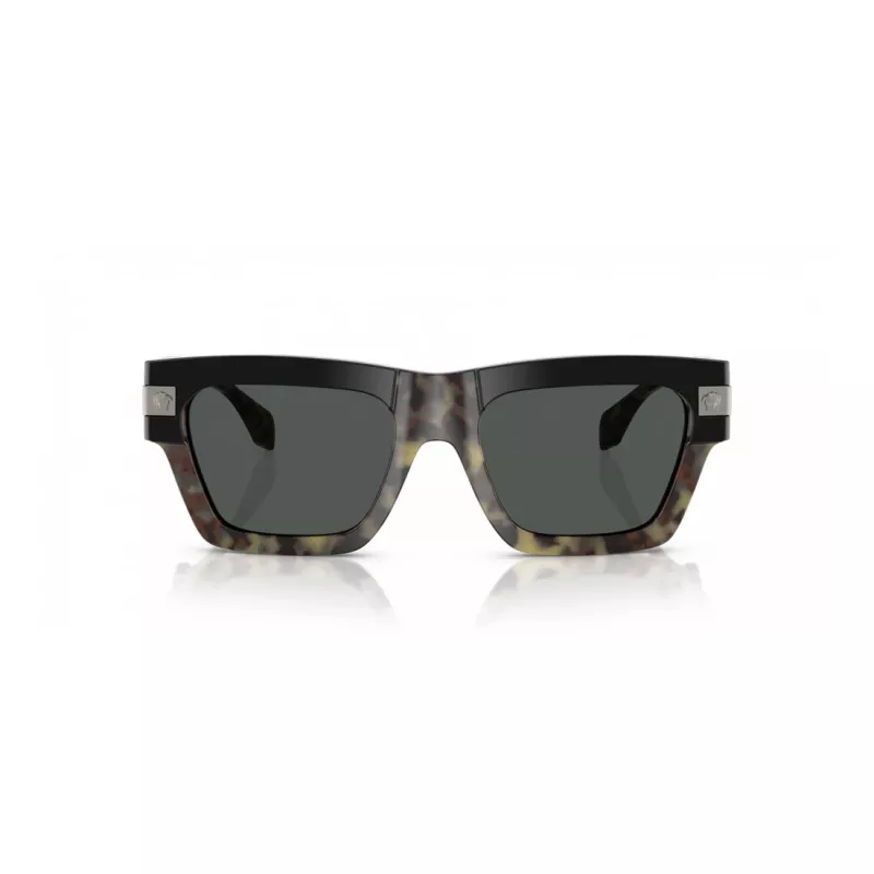 VERSACE VE4464-545687 Vyriški stačiakampiai akiniai nuo saulės, permatomas pilkas rėmelis, tamsiai pilki lęšiai, 52 mm