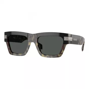 VERSACE VE4464-545687 Vyriški stačiakampiai akiniai nuo saulės, permatomas pilkas rėmelis, tamsiai pilki lęšiai, 52 mm