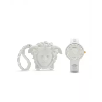 Versace moteriškas VE6G00123 šveicariškas kvarcinis 39 mm nerūdijančio plieno laikrodis su juodu odiniu dirželiu ir sidabriniu ciferblatu