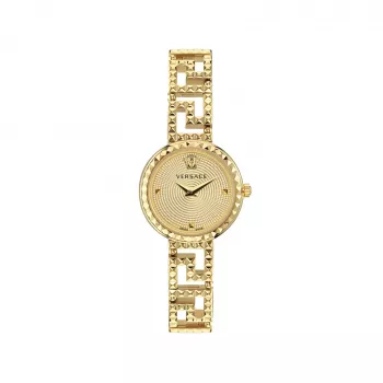 Versace moteriškas VE7A00323 28 mm šveicariškas kvarcinis laikrodis su baltu ciferblatu ir juodu odiniu dirželiu
