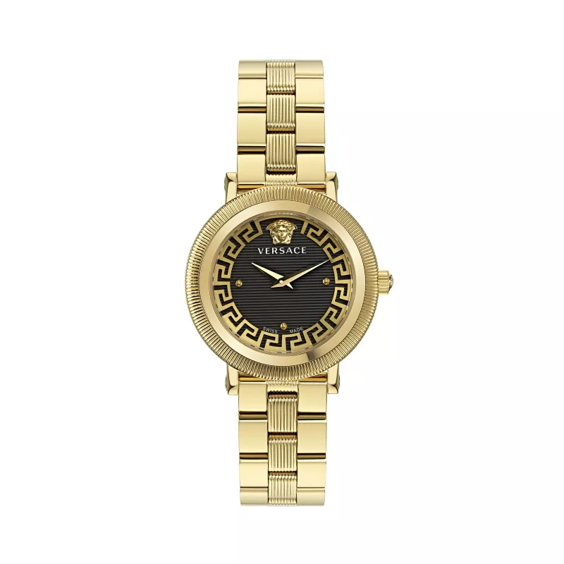VERSACE Women's VE7F00623 Swiss Quartz Watch 35mm Black Dial Leather Strap
