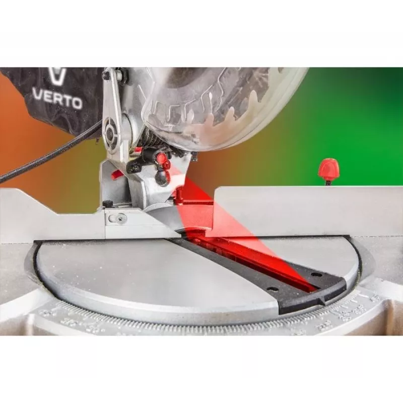 VERTO kampinis pjūklas 1500W, 210 x 30 mm diskas, 5000 aps./min., lazerinis kreiptuvas, aliuminio pagrindas