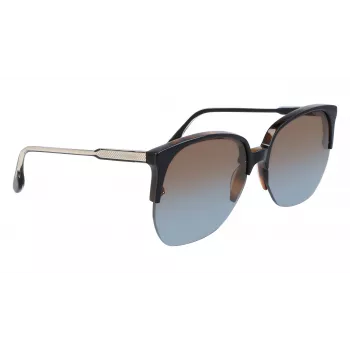 Victoria Beckham VB617S-005 Moteriški dideli kvadratiniai akiniai nuo saulės, blizgaus juodo rėmo, pilki lęšiai, 63/15/140 mm