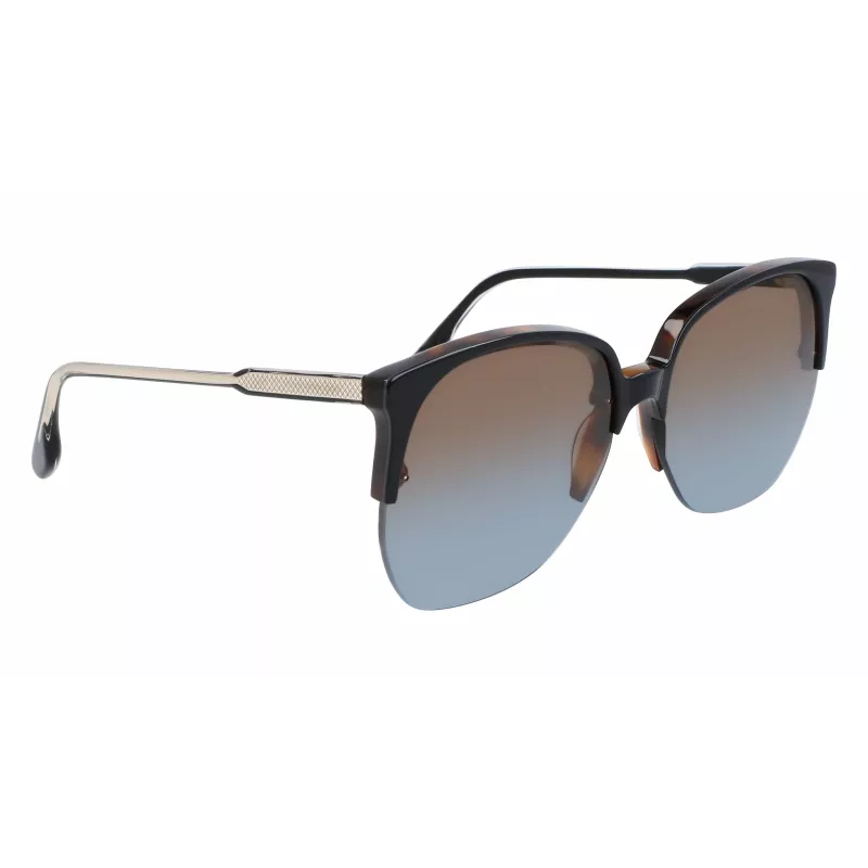 Victoria Beckham VB617S-005 Moteriški dideli kvadratiniai akiniai nuo saulės, blizgaus juodo rėmo, pilki lęšiai, 63/15/140 mm