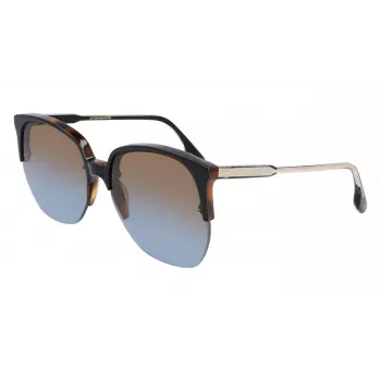 Victoria Beckham VB617S-005 Moteriški dideli kvadratiniai akiniai nuo saulės, blizgaus juodo rėmo, pilki lęšiai, 63/15/140 mm