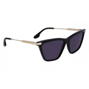 Victoria Beckham VB663S-001 Moteriški akiniai nuo saulės - Juodas acetatinis rėmelis, pilki polikarbonatiniai lęšiai, 57/15/140 mm