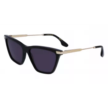 Victoria Beckham VB663S-001 Moteriški akiniai nuo saulės - Juodas acetatinis rėmelis, pilki polikarbonatiniai lęšiai, 57/15/140 mm