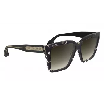 Victoria Beckham VB672S5715010 Moteriški dideli kvadratiniai akiniai nuo saulės - juodas acetato rėmelis, pilki polikarbonatiniai lęšiai, 57/15/140 mm
