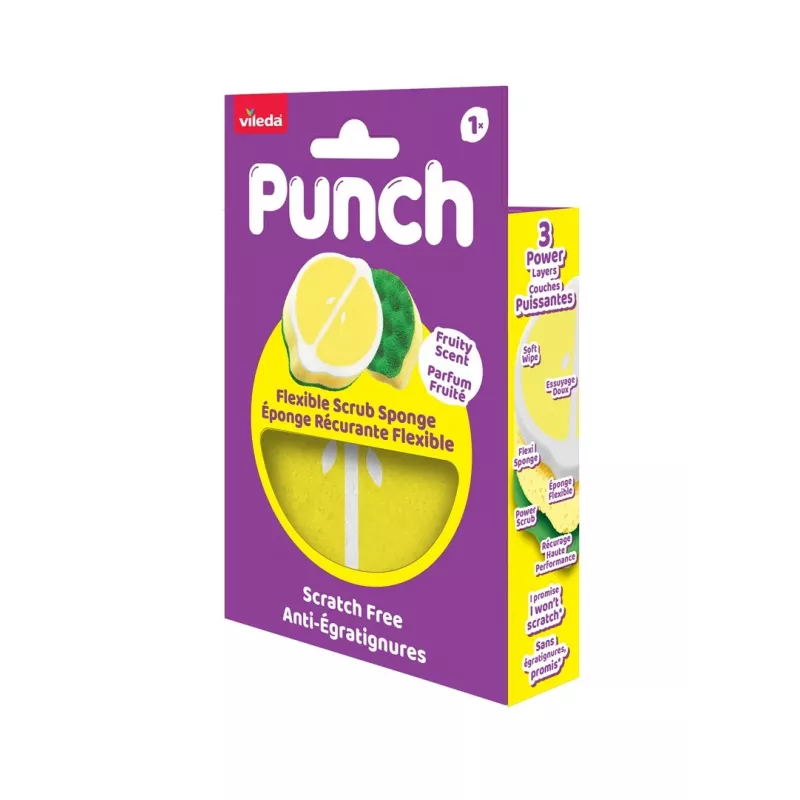 Vileda Punch lanksti kempinė šveitiklis, citrininė, 1 vnt.